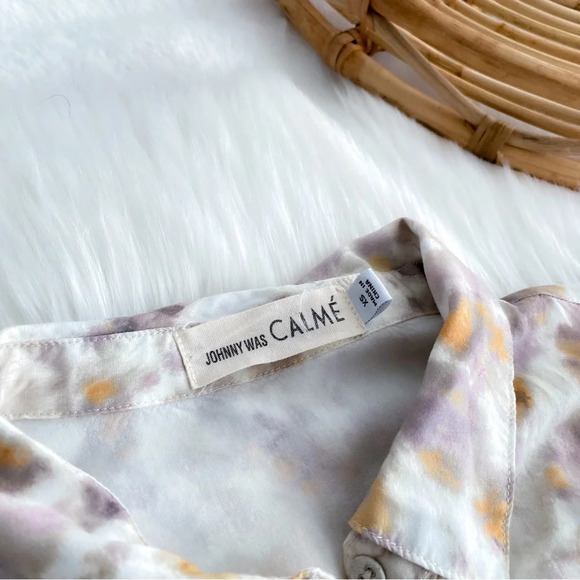 Johnny Was Calme Relaxed Boxy Button Up Blouse Creak Long Sleeve Tie Dye XS - Picture 7 of 11